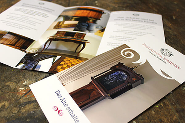 Restaurierungsatelier de Faber Kaltwasser Print Design von DESIGN B3 Werbeagentur Leverkusen
